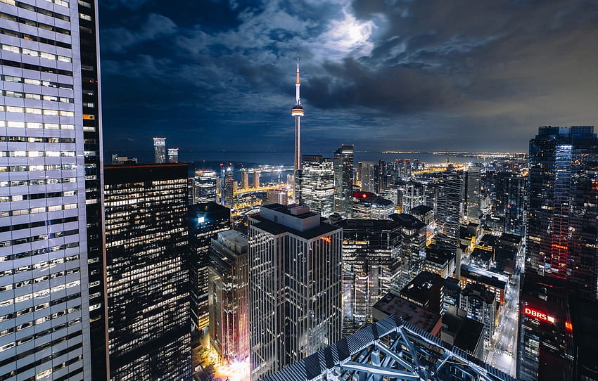 ışık, gece, şehir, ışıklar, ay, Kanada, Toronto için , bölüm город, Toronto Gecesi HD duvar kağıdı