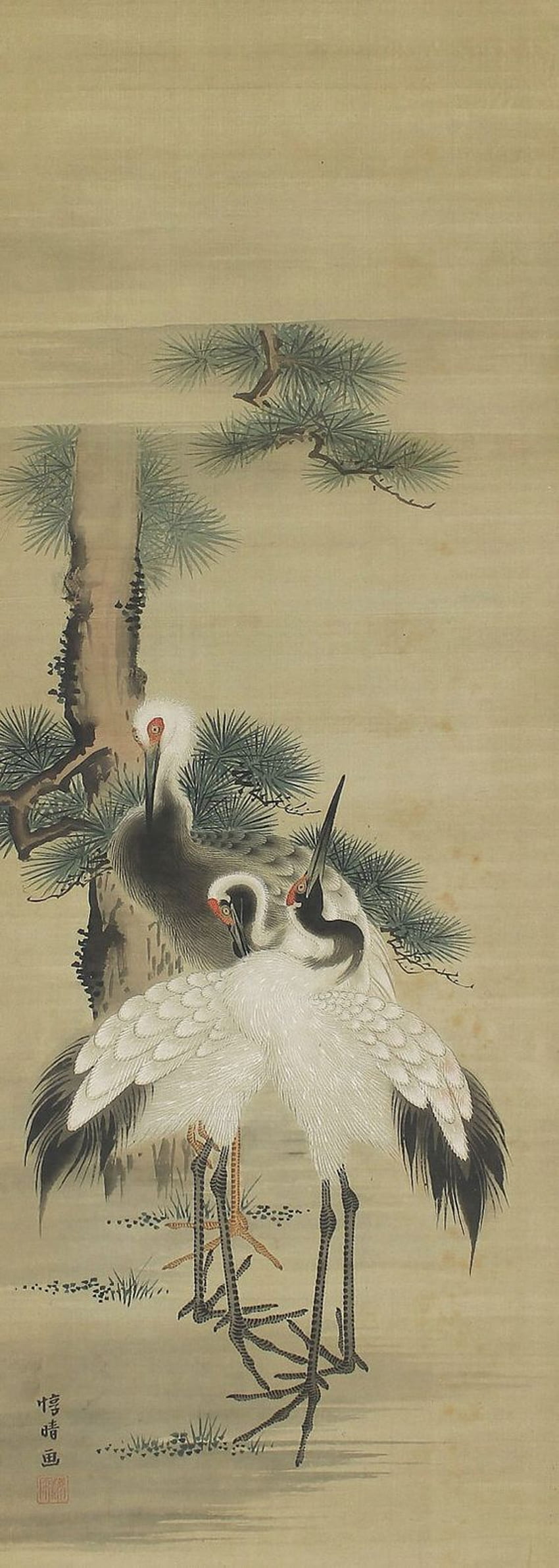 Japanese Crane paintings, Japanese Crane Painting of Birds HD phone wallpaper