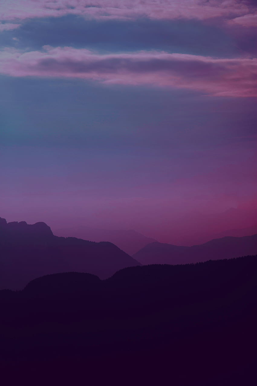 紫色の空、夕日、地平線 HD電話の壁紙