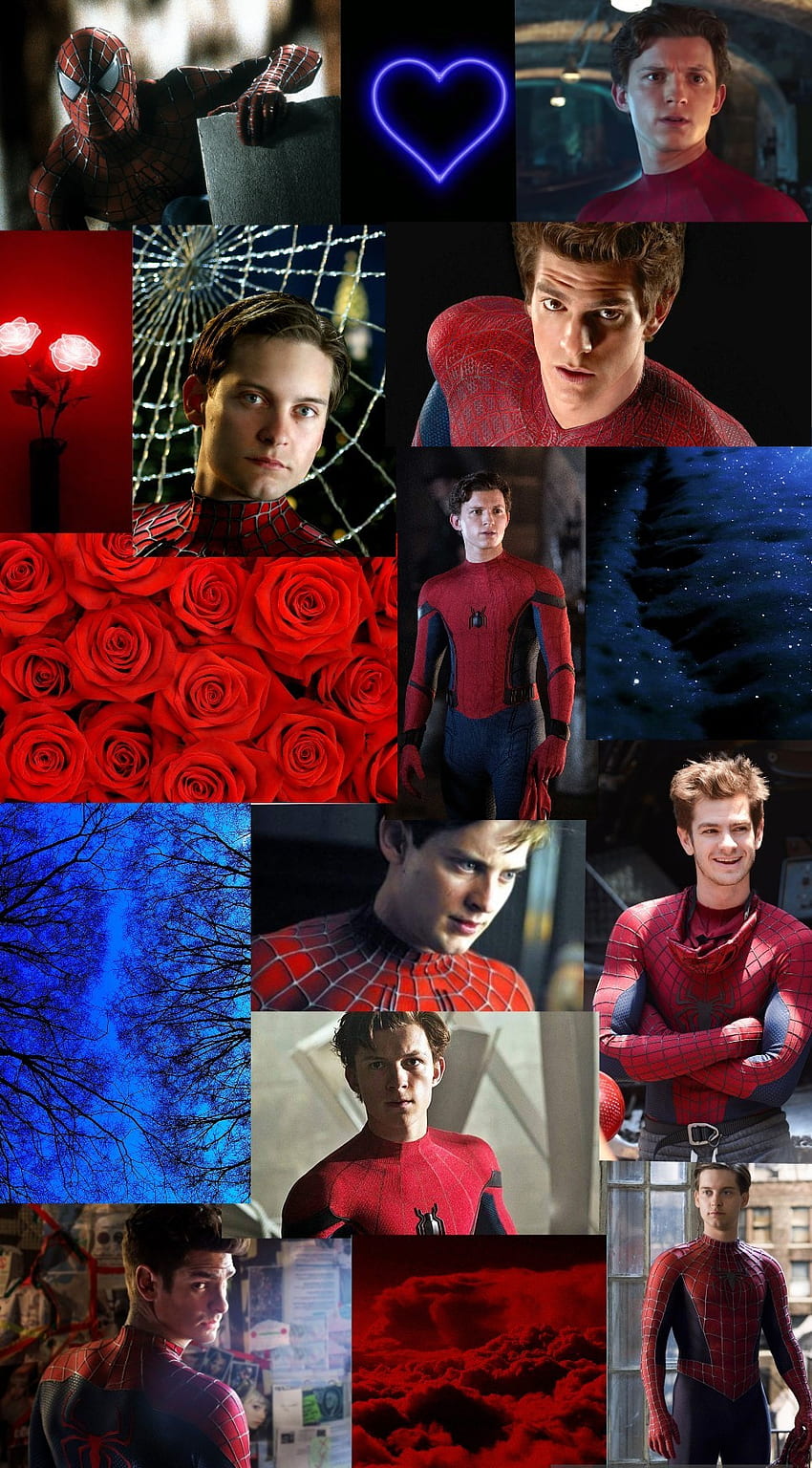 Spiderman, Andrew garfield, Rojo, Estética roja, Toby maguire, Azul, Araña, Tom Holland, Peter Parker fondo de pantalla del teléfono