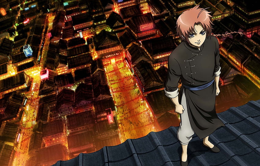 roof, the city, Anime, look., Gintama, Kamui Yato for , section прочее HD wallpaper