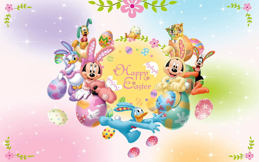 :), minnie, mickey mouse, ears, donald duck, disney, card, easter, children, pluto, bunny HD wallpaper