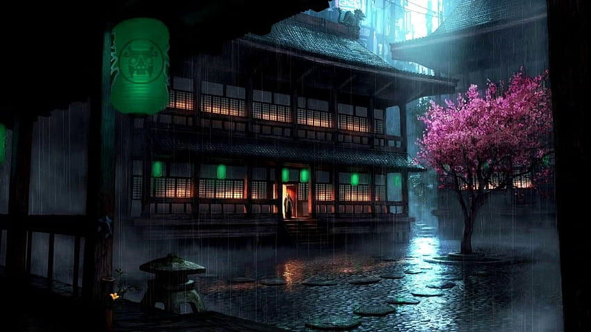 Motor. Anime Backyard Rain ön izleme - CG yağmuru Animasyon, Raining City HD duvar kağıdı
