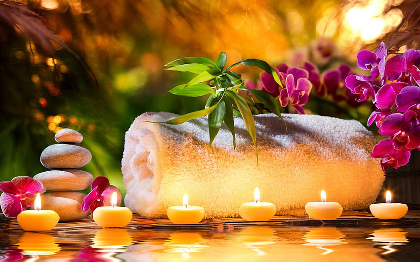 : Beauty Spa-Behandlung, entspannend, Handtuch, Blume, Massageblume HD-Hintergrundbild