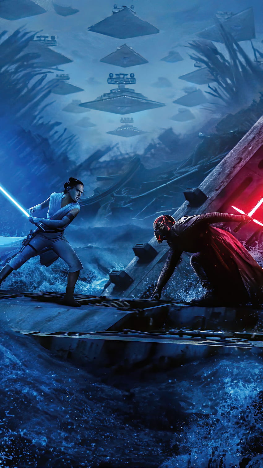 Rey et Kylo Ren, sabre laser, Star Wars The Rise of Skywalker, téléphone, arrière-plan et. Moka Fond d'écran de téléphone HD