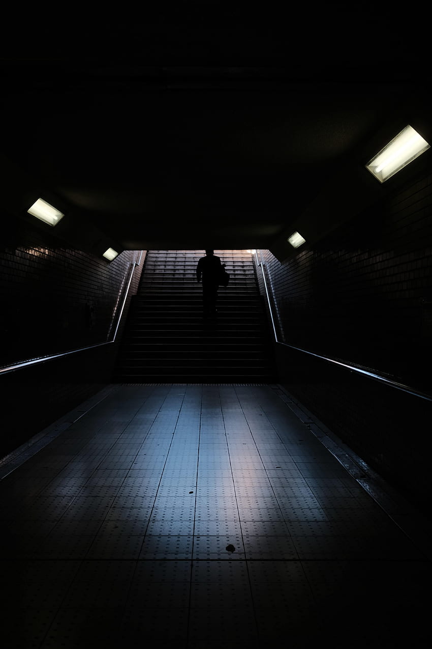 어두운, 실루엣, 계단, 사다리, 터널 HD 전화 배경 화면