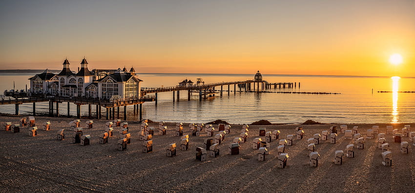 Sellin Pier Germany, pier, coast, sunset, sellin pier HD wallpaper