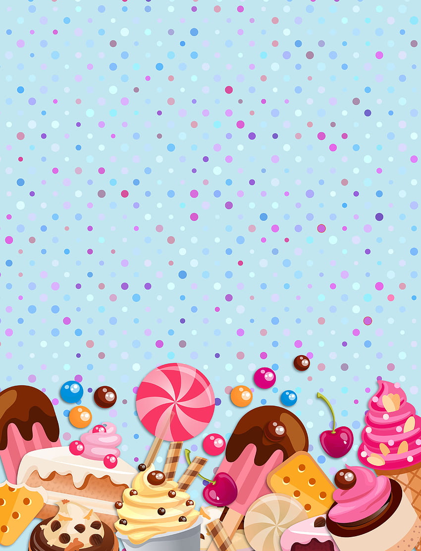 Vektor-Karikatur-Fantasie-Süßigkeits-Hintergrund. Candy-Hintergrund, Candy-Thema, Candy-Birtay-Party, Kuchen-Cartoon HD-Handy-Hintergrundbild