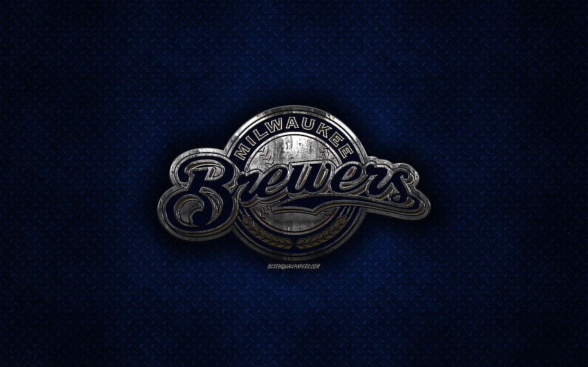 Milwaukee Brewers, klub bisbol Amerika, tekstur logam biru, logo logam, lambang, MLB, Milwaukee, Wisconsin, AS, Major League Baseball, seni kreatif, bisbol dengan resolusi . Kualitas tinggi Wallpaper HD