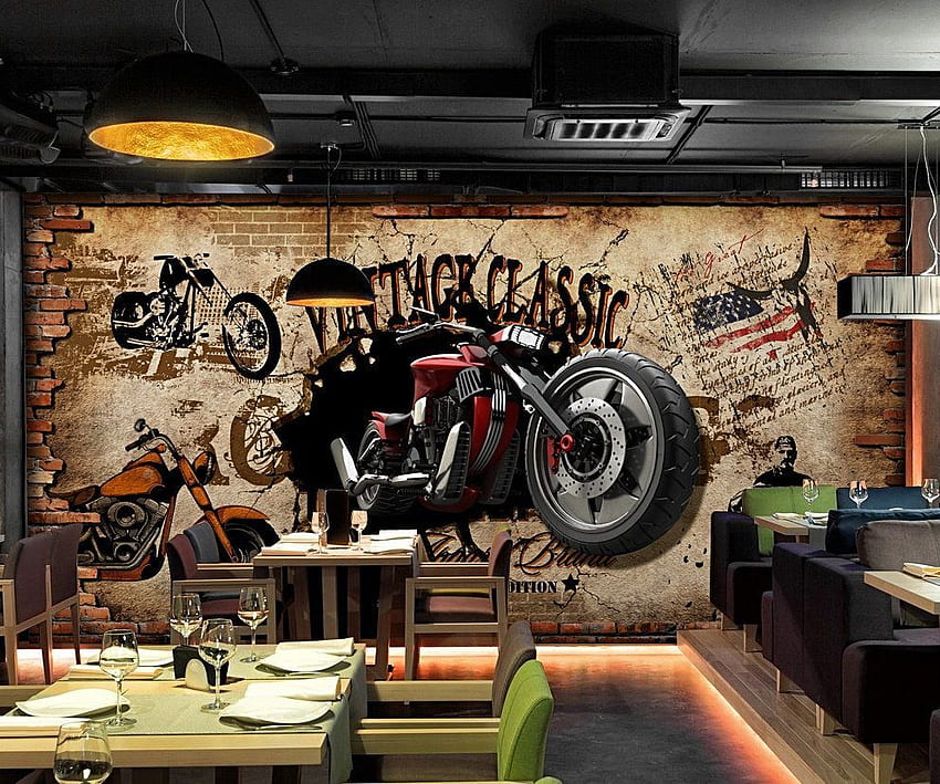 Vintage moto pared mural retro ladrillo 0, Garage Vintage fondo de pantalla
