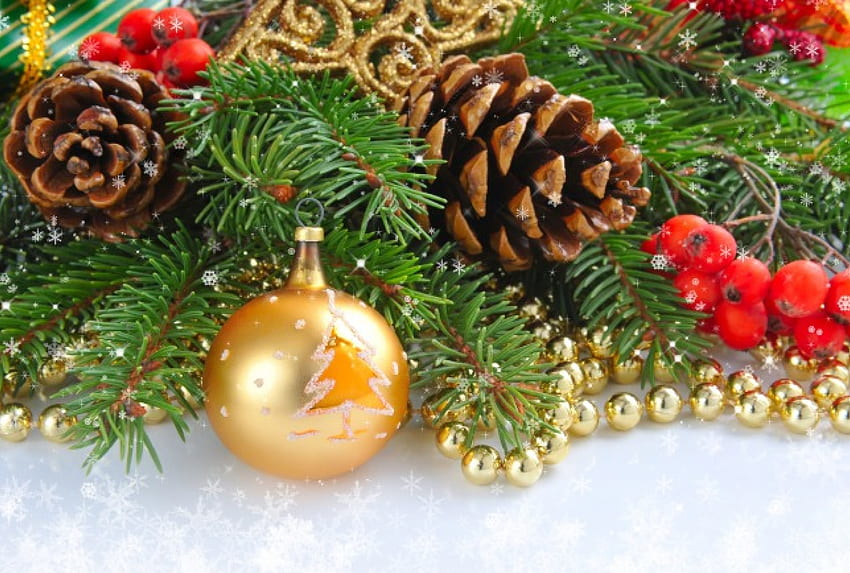Decorazioni natalizie, decorazioni, pallina, coni, natale Sfondo HD