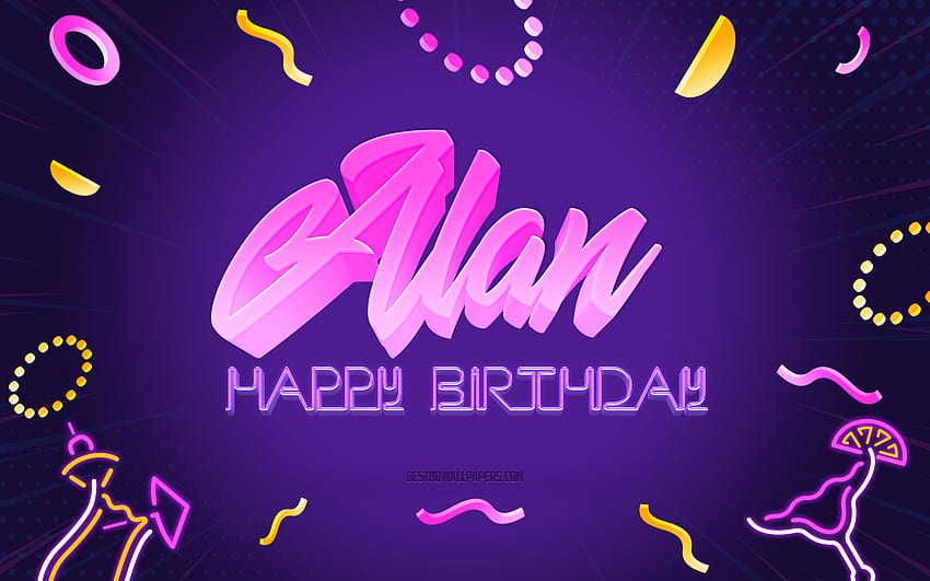 Happy Birtay Alan, , Purple Party Background, Alan, creative art, Happy Alan birtay, Morgan name, Alan Birtay, Birtay Party Background HD wallpaper