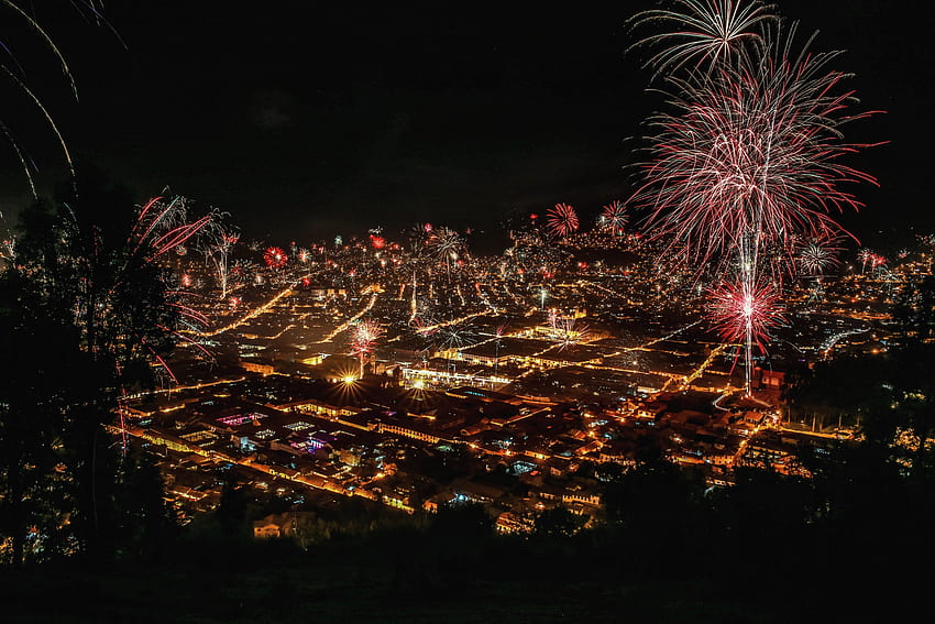Dark, celebration, night, fireworks, city HD wallpaper