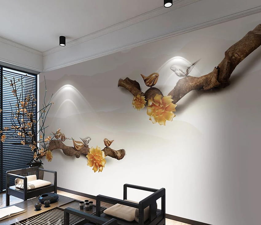 Piękna sceneria Nowa chińska trójwymiarowa gałąź drzewa Ptak kraj Malarstwo ścienne w tle z 1688 r., 34,38 USD, chiński ptak Tapeta HD