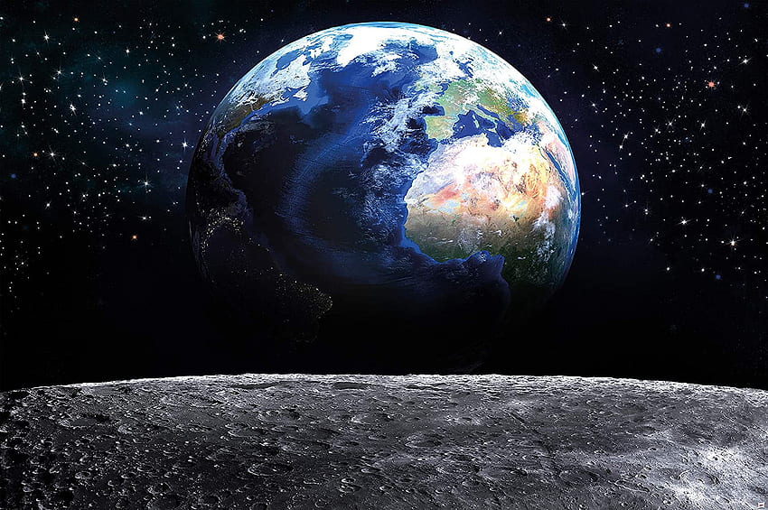 ขนาดใหญ่ – มุมมองของโลกจากดวงจันทร์ – การตกแต่ง Galaxy Universe Outer Moon Landing Outlook Space Cosmos Globe Decor Wall Mural (132..7in - cm): ของเล่น & เกม Moon Walk วอลล์เปเปอร์ HD