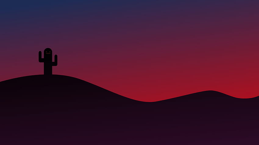 Минимален самотен кактус пустинен залез [] : HD тапет