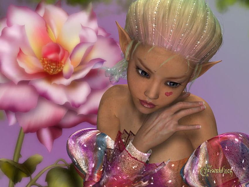 Fairy Elf, kwiaty, abstrakcja, fantasy Tapeta HD