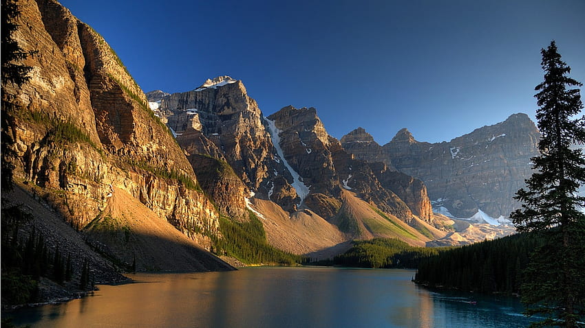 Lake, sky, canyon, rock HD wallpaper