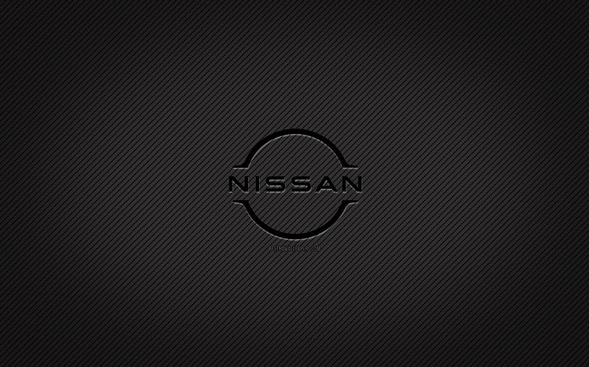 Nissan carbon logo, , grunge art, carbon background, creative, Nissan black logo, cars brands, Nissan logo, Nissan HD wallpaper