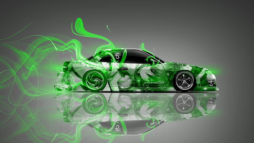 Nissan Silvia S JDM SX Drift Anime Aerography Green Smoke Car By For Your Mobile