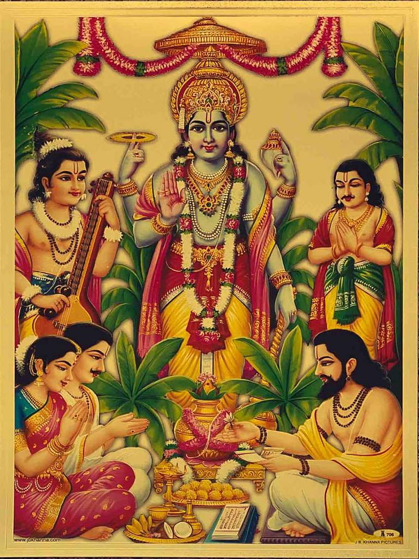 Gold sheet printed lord Satyanarayana Swamy – Globus Fashions HD phone wallpaper