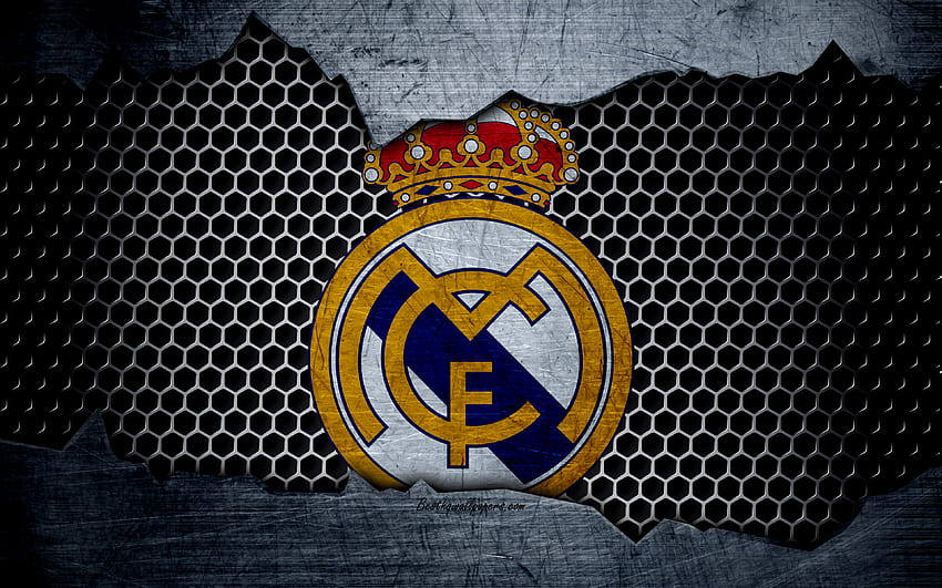 Real Madrid, La Liga, calcio, emblema, logo Real, Madrid, Spagna, squadra di calcio, struttura metallica, grunge per con risoluzione. PC Real Madrid di alta qualità Sfondo HD