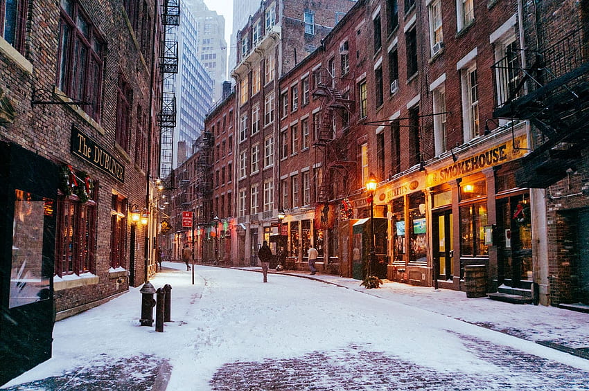New York City USA Manhatt Winter Snow Street, NY Winter HD wallpaper