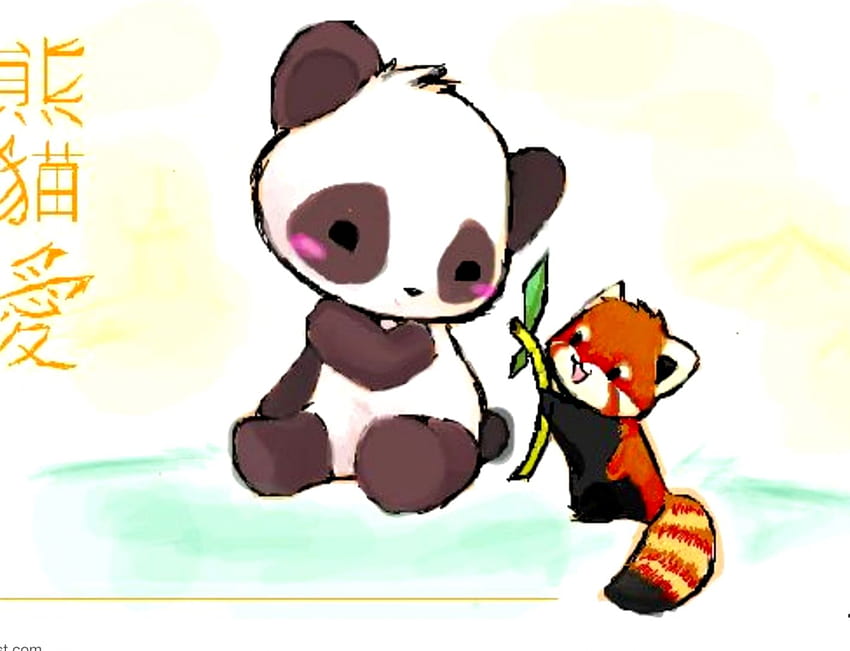 Cute Red Panda Drawing, Kawaii Panda Girl HD wallpaper