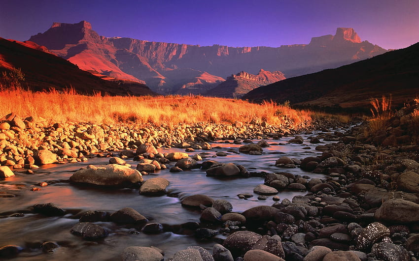 Mountains, river, rocky HD wallpaper