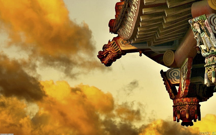 Dragon ridge turret on a traditional chinese roof, Traditional Oriental HD wallpaper