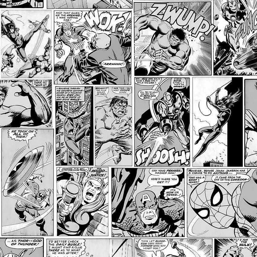 Marvel Comic Strip Hitam Putih Hulk Captain America wallpaper ponsel HD
