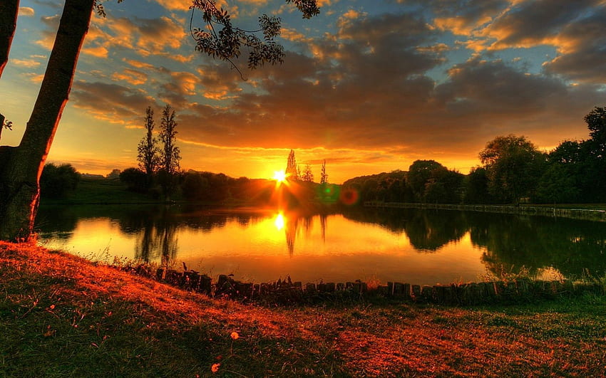 Natur, Sonnenuntergang, Sonne, See, Blendung, Abend, Romantik HD-Hintergrundbild