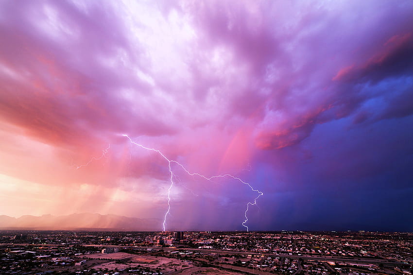 Landscape City Lightning Clouds Storm Thunder . . 720723, Pink Lightning HD wallpaper