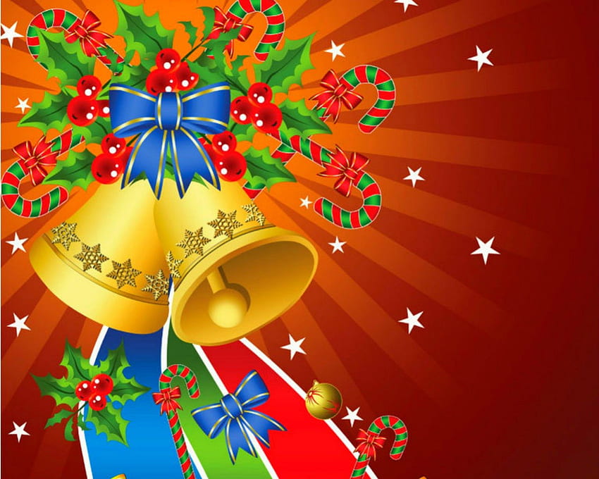 Dzwonki świąteczne, dzwony, Boże Narodzenie, wstążka, wakacje Tapeta HD