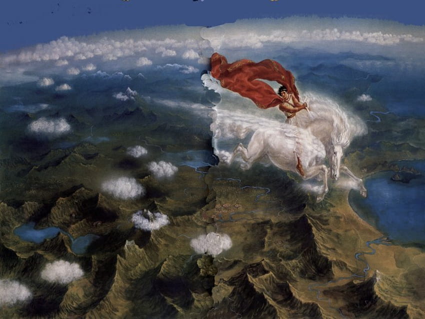 Bellerophon ridden on Pegasus, horse, greek mythology, abstract, fantasy, stallion, hero pegasus, fantasy horse HD wallpaper