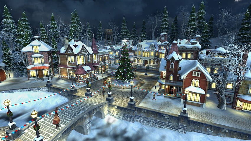 เวลาคริสต์มาส บ้าน คริสต์มาส หิมะ ต้นไม้ วอลล์เปเปอร์ HD