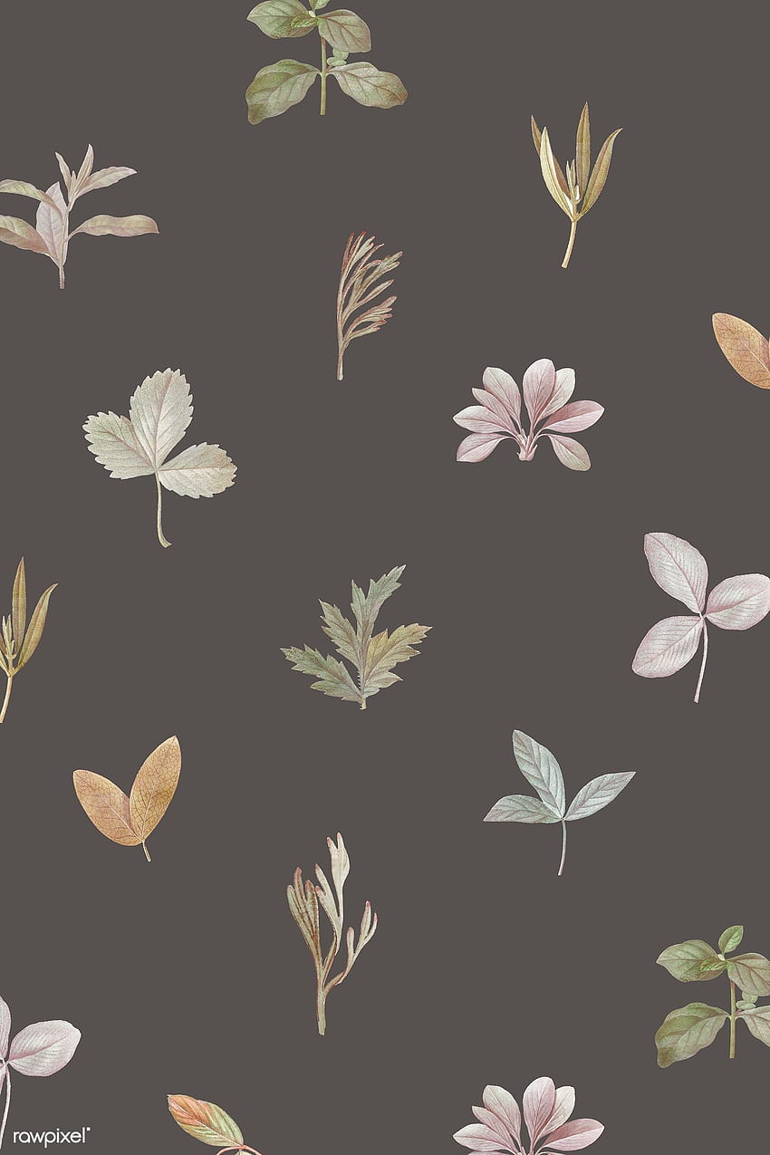 premium vector of Foliage pattern on brown background, Cute Boho HD phone wallpaper