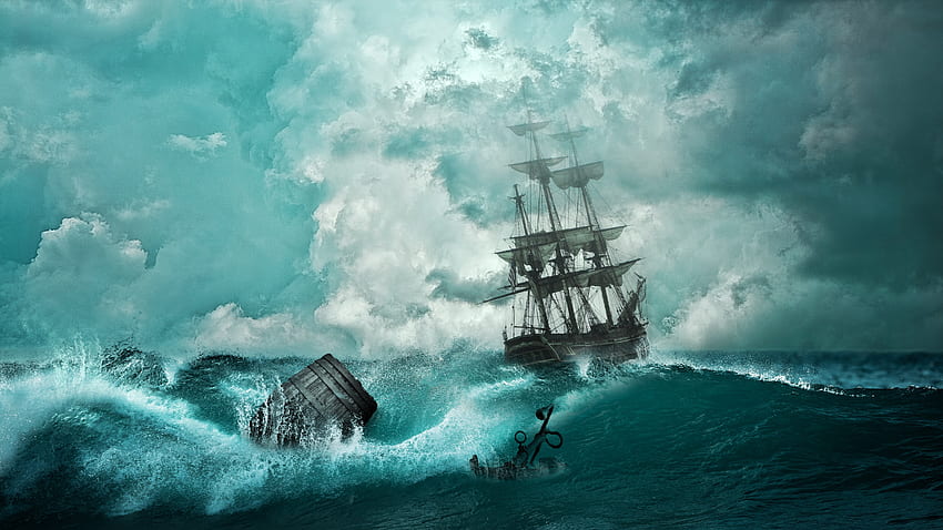ศิลปะ คลื่น กระโดด เรือ พายุ สมอ วอลล์เปเปอร์ HD