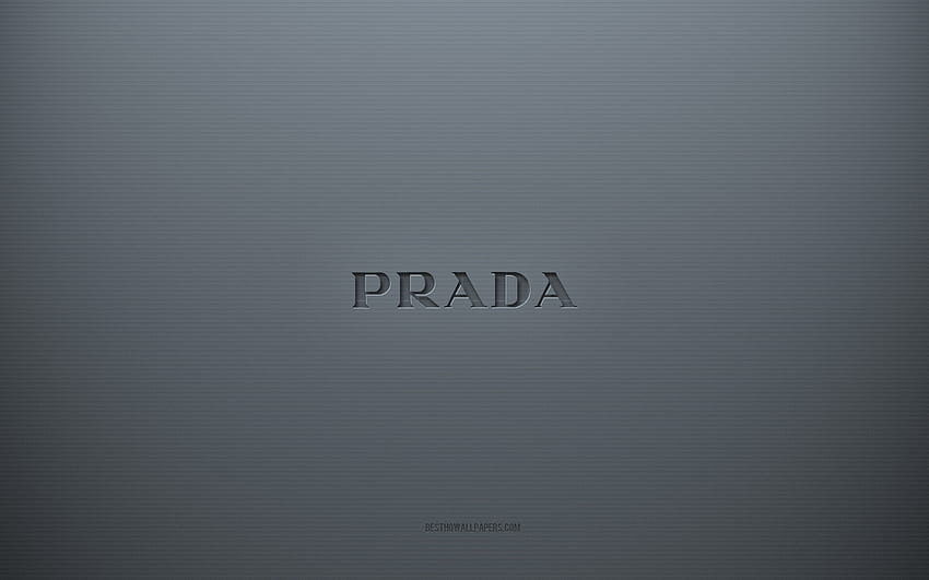 โลโก้ Prada, พื้นหลังสร้างสรรค์สีเทา, สัญลักษณ์ Prada, เนื้อกระดาษสีเทา, Prada, พื้นหลังสีเทา, โลโก้ Prada 3d วอลล์เปเปอร์ HD