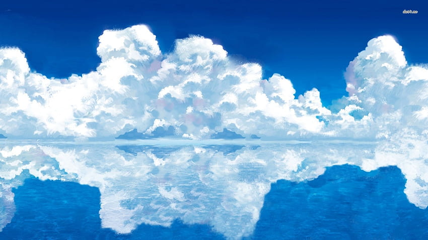 Fluffy Clouds Reflected In The Blue Mirror Lake - 3840 X, Anime Lake HD ...