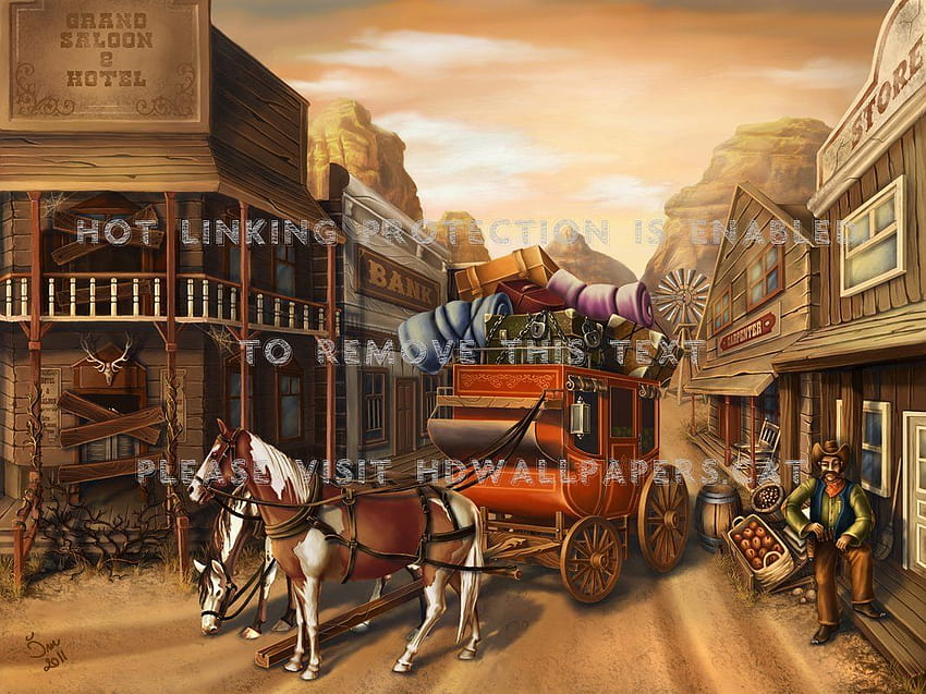 the stagecoach paintings cowboys wild west HD wallpaper