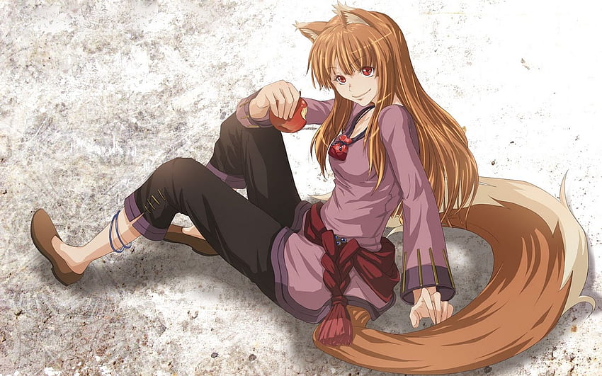 anime, girl, fox, eating, apple HD wallpaper anime, girl, fox, eating, apple HD wallpaper