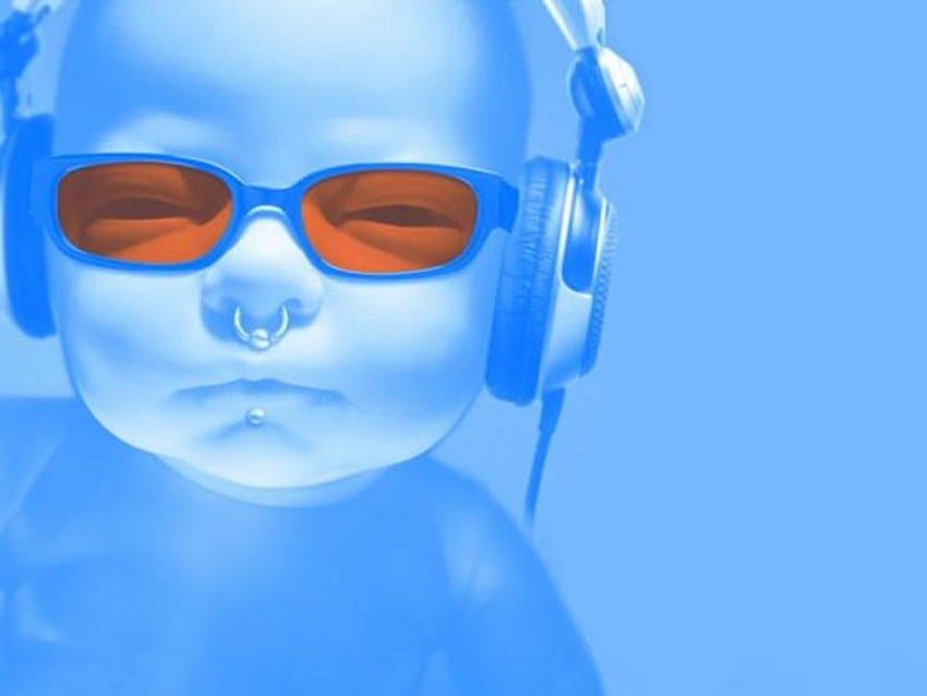 In the Mix, blue, sun glasses, head phones, nose ring, baby HD wallpaper