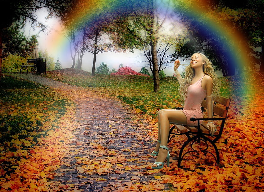 Mariah Carey, ecstasy, beautiful, actress, multicolor, woman, sincer, public character, raimbow, nature HD wallpaper