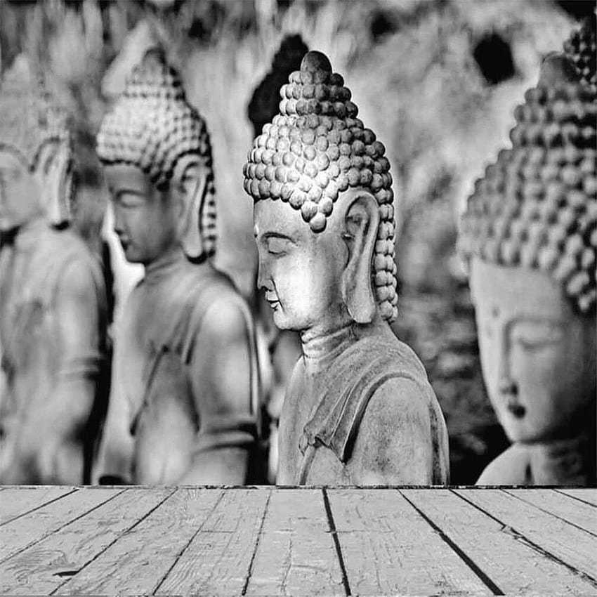 Milofi özel 3D mural Buda heykeli siyah beyaz HD telefon duvar kağıdı