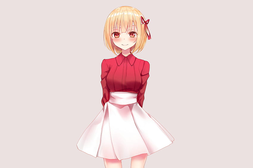 Cute, anime girl, Red Eyes, short hair, original HD wallpaper