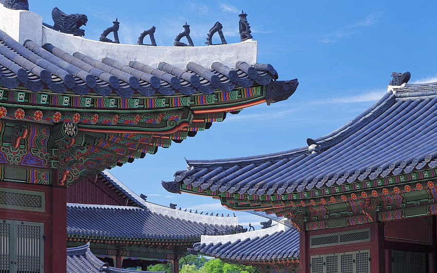Tejados del palacio en Gyeongbokgung 2c Corea - Tejados de Corea - fondo de pantalla