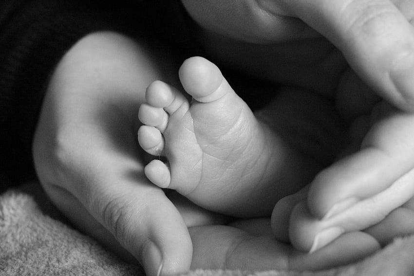baby's foot on mothers hand HD wallpaper