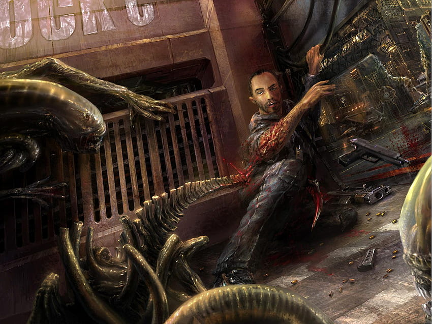 Pavel Lagutin Fantasy alieni orrore alieno sangue oscuro armi macabre, Sci Fi Horror Sfondo HD
