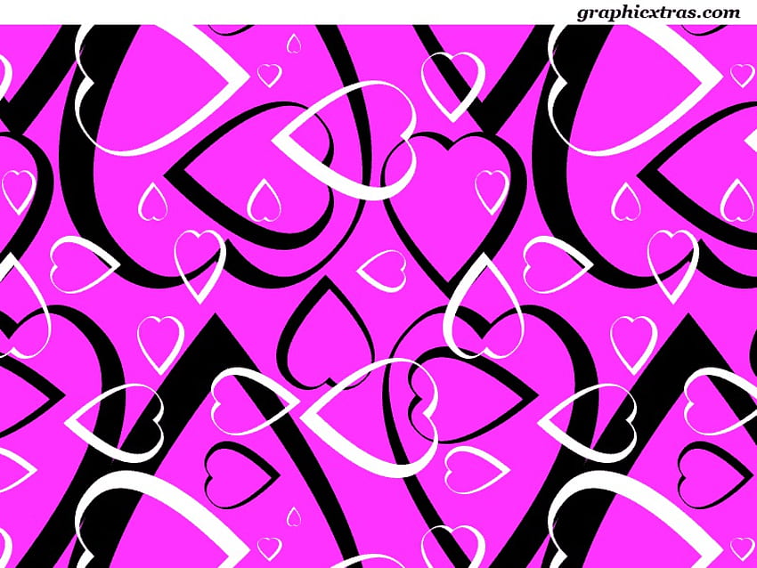 PINK HEARTS, hearts, pink, white, black HD wallpaper